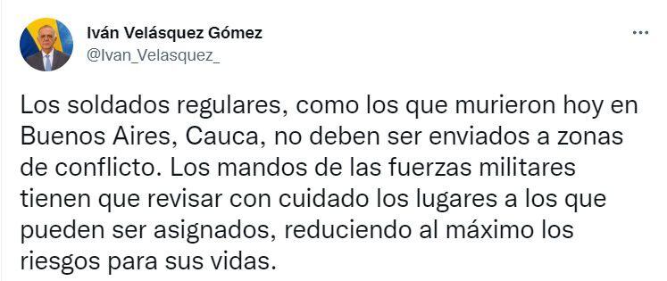 Trino del ministro de Defensa, Iván Velásquez, sobre los soldados regulares.