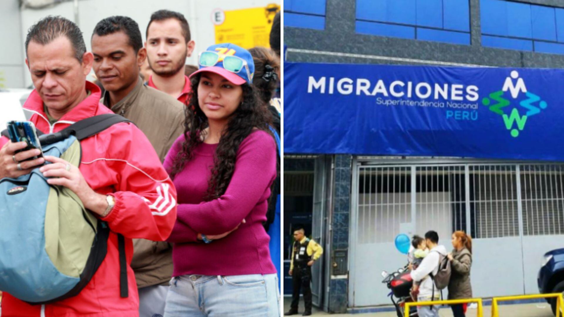 Ciudadanos extranjeros realizan colas en los exteriores de Migraciones, en Perú