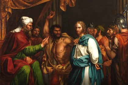 Jesús en la Casa de Anán, donde fue juzgado. Oleo de José de Madrazo, 1803. Museo del Prado