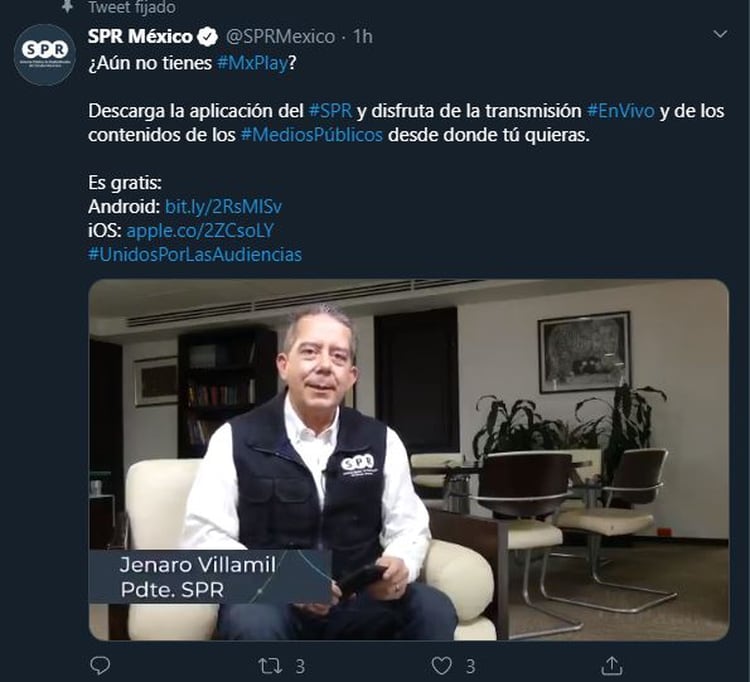 Jenaro Villamil, titular de la SRP (Captura de pantalla: Twitter/SPRMexico)