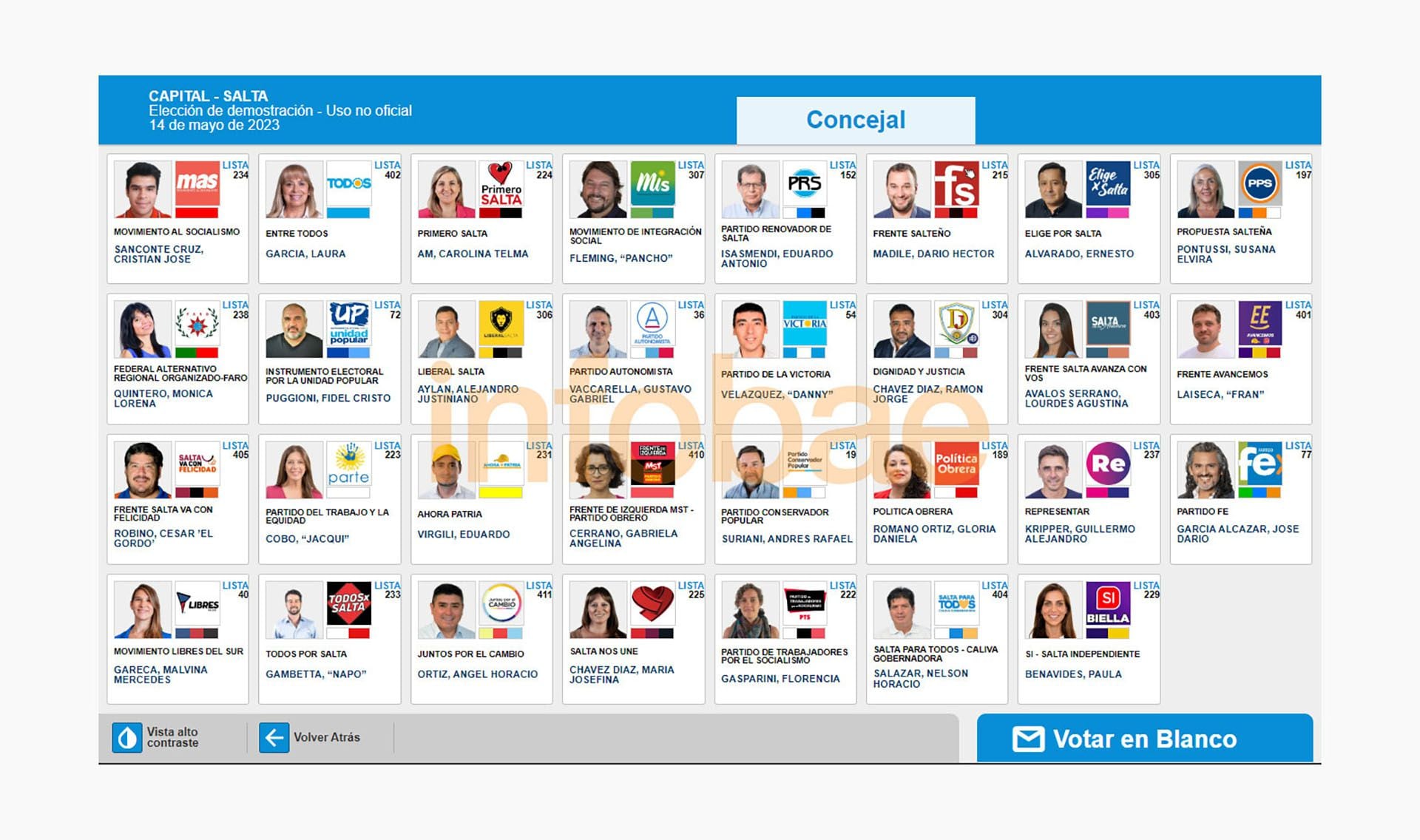 Elecciones 2023 en Salta modelo pantalla boleta única electrónica