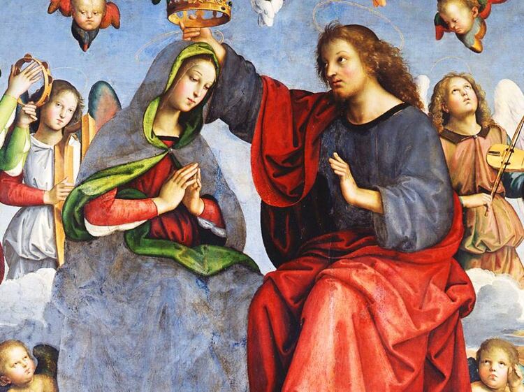 Jesús coronando a la Virgen María, de Rafael Sanzio, en torno a 1504. Desde 1815 forma parte de la Pinacoteca Vaticana, por orden del Papa Pio VII
