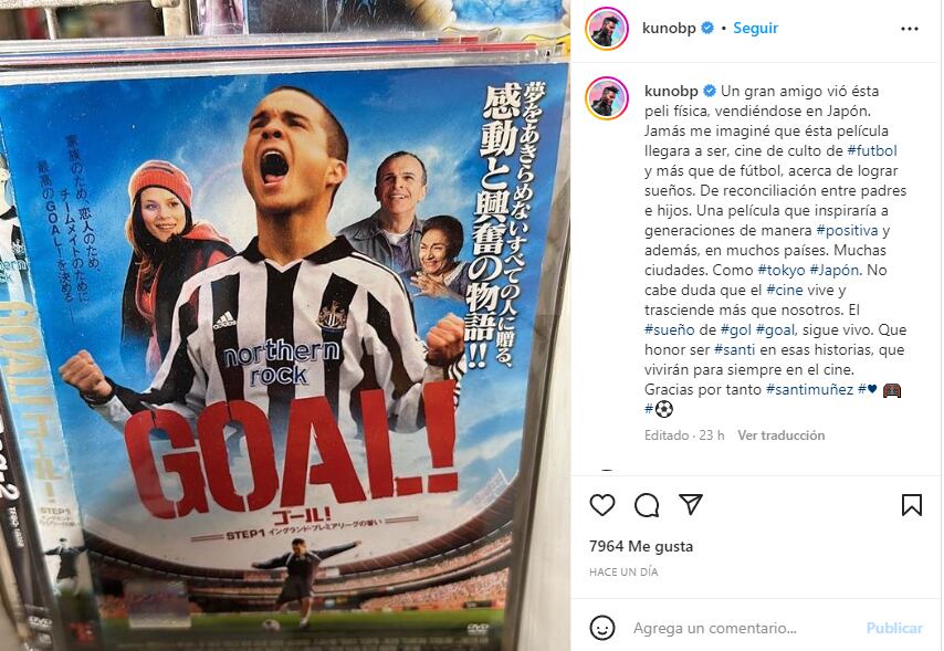 Kuno Becker celebró el éxito de “Gol” en Japón, a casi 20 años de su estreno (Instagram/@kunobp)