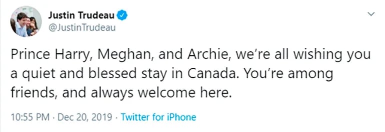 El tuit de Justin Trudeau 