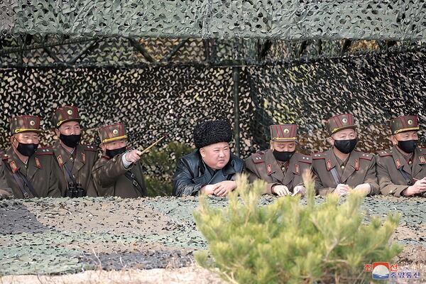 North Korea leader Kim Jong Un observes an artillery fire competition between the artillery units under the Korean People's Army Corps 7 and Corps 9 at a training ground in North Korea, March 12, 2020 in this picture supplied by North Korea's Korean Central News Agency (KCNA) . KCNA via REUTERS ATTENTION EDITORS - THIS IMAGE WAS PROVIDED BY A THIRD PARTY. REUTERS IS UNABLE TO INDEPENDENTLY VERIFY THIS IMAGE. NO THIRD PARTY SALES. SOUTH KOREA OUT. NO COMMERCIAL OR EDITORIAL SALES IN SOUTH KOREA. TPX IMAGES OF THE DAY