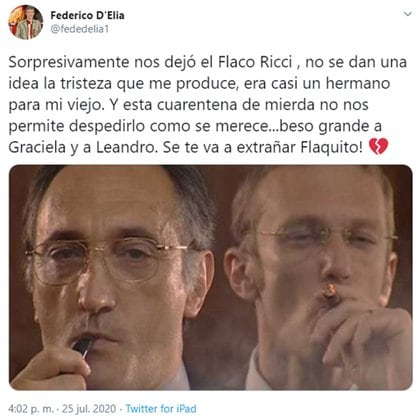La despedida de Federico D'Elía a Juan Carlos Ricci (Twitter)