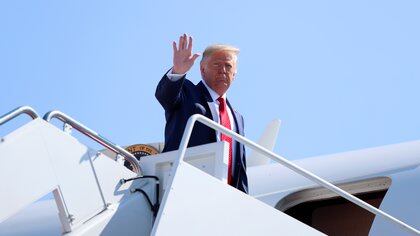 U.S. President Donald Trump boards Air Force One as he departs on travel to Minnesota and Wisconsin at Joint Base Andrews, Maryland, U.S., U.S., August 17, 2020. REUTERS/Tom Brenner