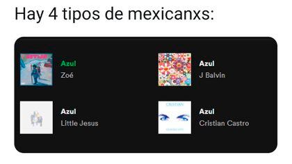 Publicación viral en Twitter sobre las canciones que llevan el nombre de Azul (Foto: Twitter)