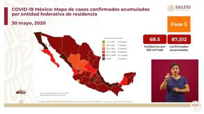 Mapa de casos confirmados acumulados por entidad federativa de residencia (Foto: SSa)
