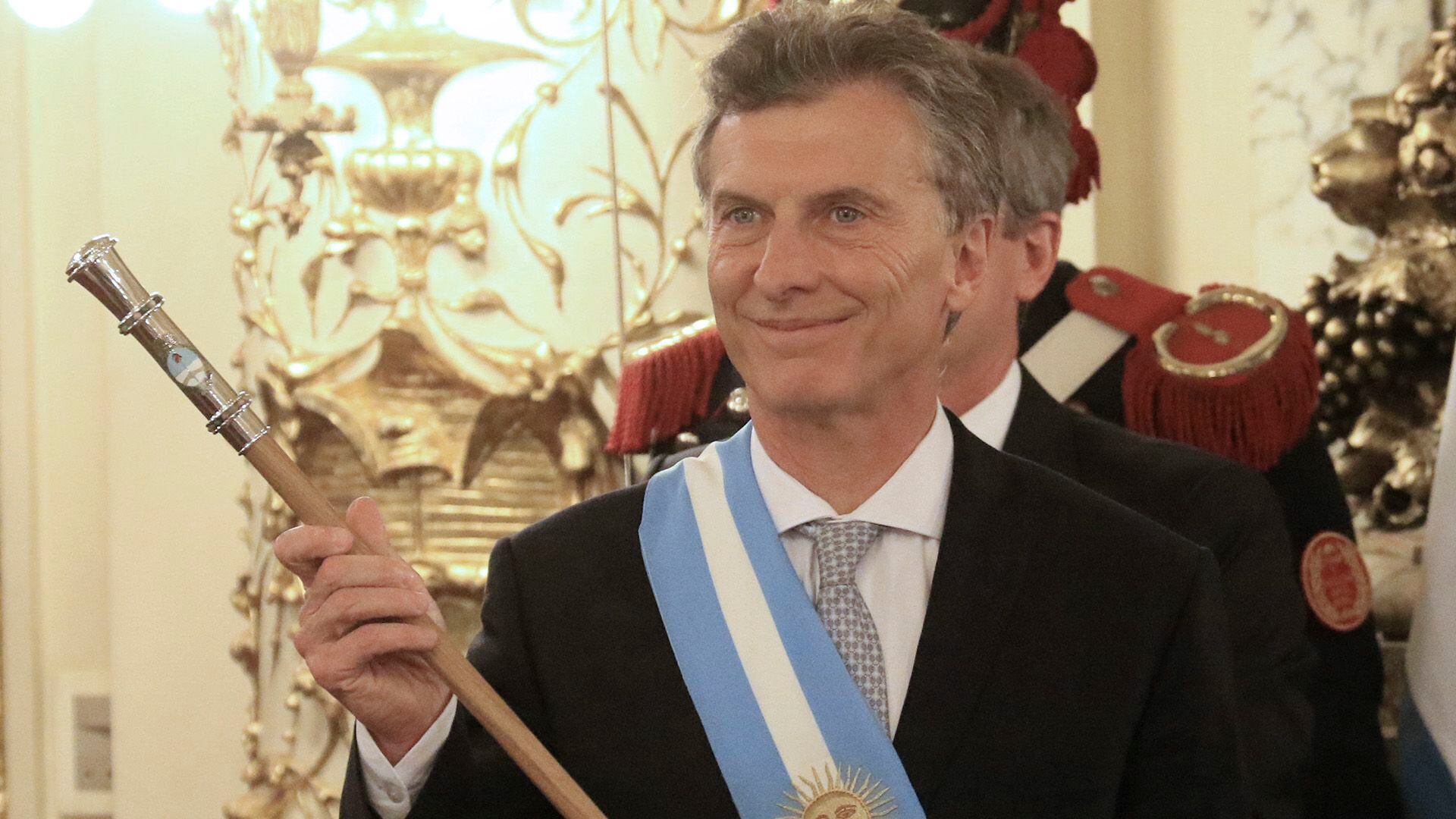 Mauricio Macri durante la ceremonia en la que recibió los atributos del mando en Casa de Gobierno (Foto NA: DANIEL VIDES)