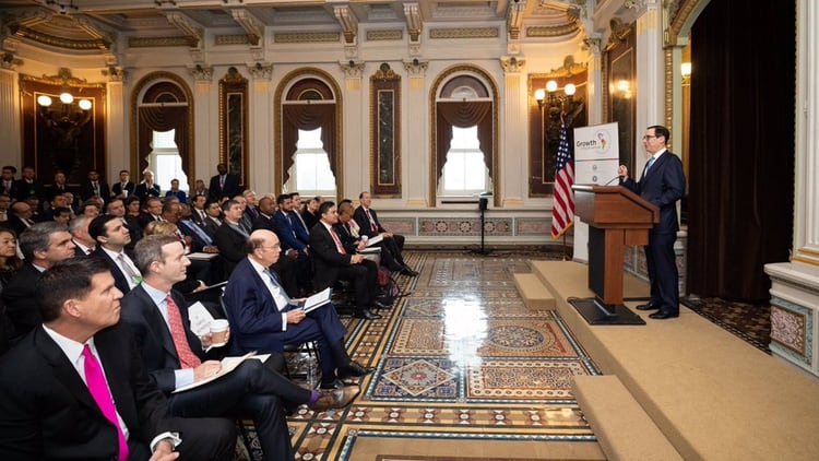 El secretario del Tesoro, Steven Mnuchin, durante su presentación