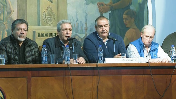 Los dirigentes de la CGT Gerardo Martínez, Carlos Acuña, Héctor Daer y Andrés Rodríguez