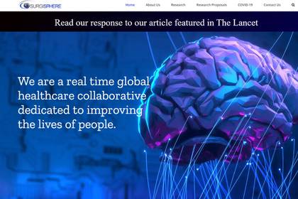 Surgisphere se presenta en su página web como una "una empresa colaborativa de atención médica global en tiempo real dedicada a mejorar la vida de las personas".