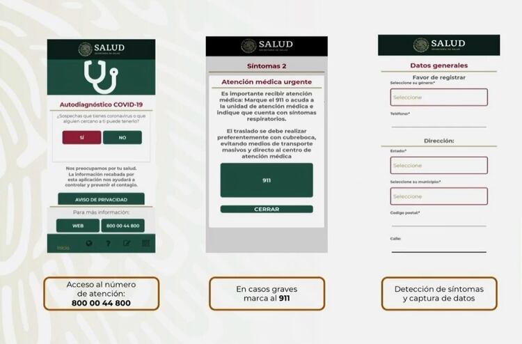 Así funcionará la app lanzada por la SSa para autodiagnósticos de coronavirus (Foto: Secretaria de Salud)