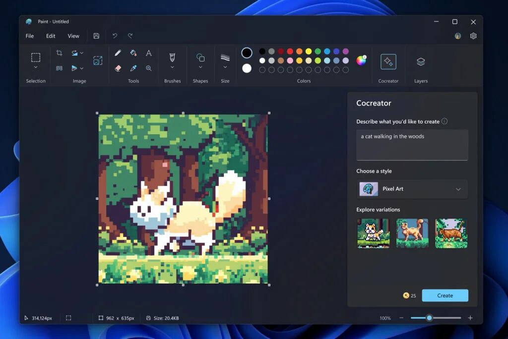 Microsoft anunció "Paint Cocreator", la herramienta de inteligencia artificial con la que se podrá crear imágenes en base a descripciones de texto en la aplicación. (Microsoft)
