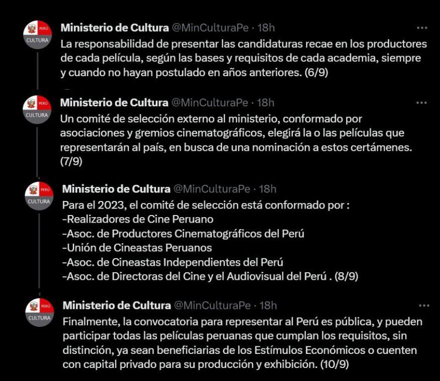 Pronunciamiento del Ministerio de Cultura. (Twitter/@MinCulturaPe)