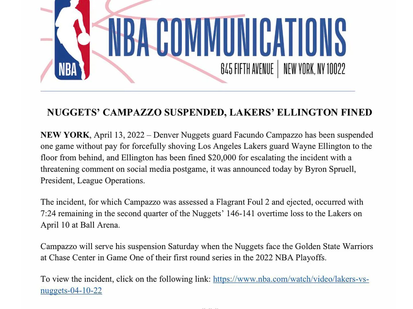 Facundo Campazzo Suspended For Game 1 Of The Playoffs Following Shoving  Incident - CBS Colorado
