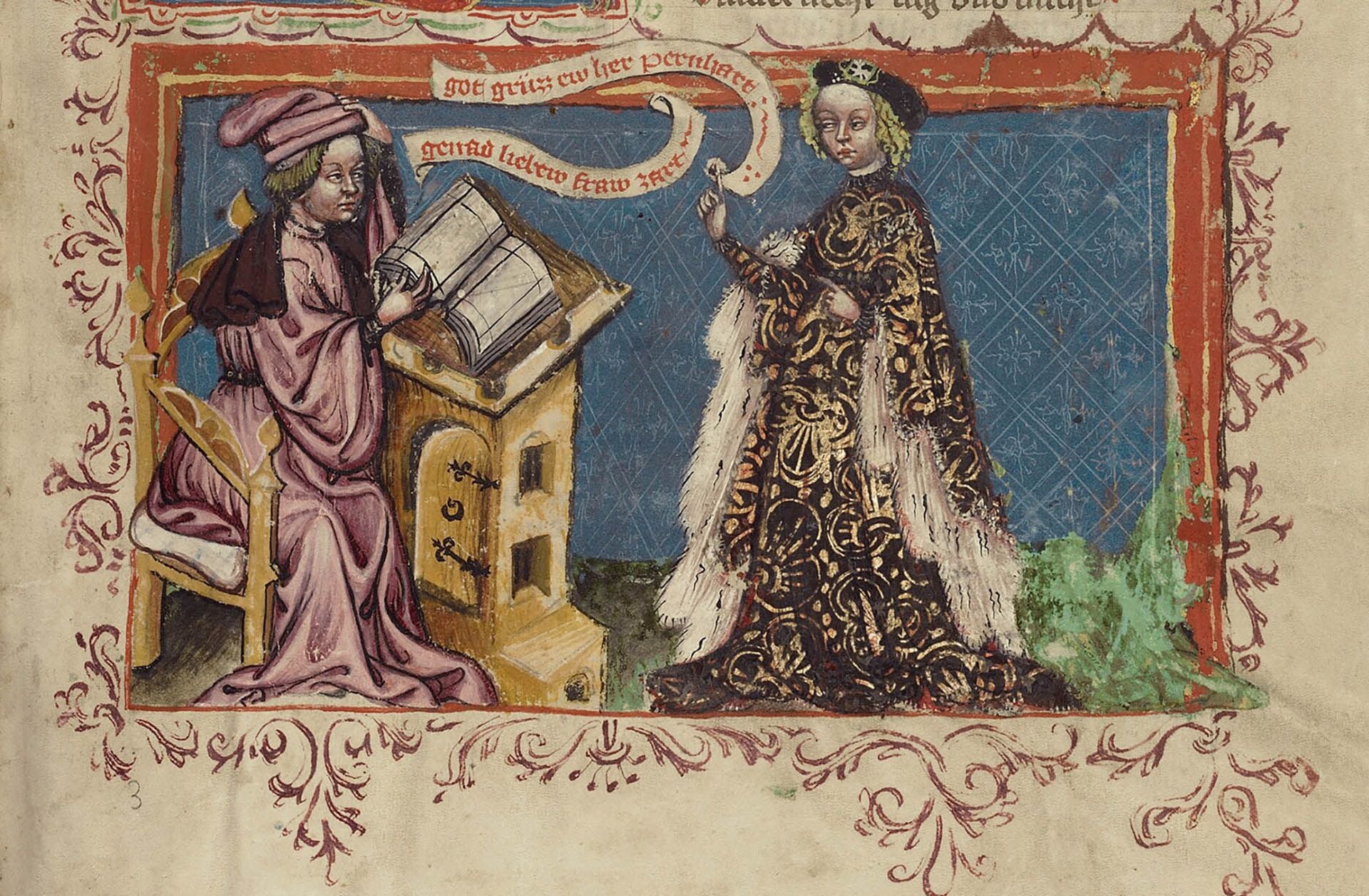 "Un escriba y una mujer", hacia 1400-1410 (Crédito: John Paul Getty Museum)