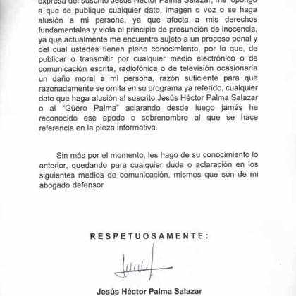 La carta enviada por Palma Salazar al periodista (Foto: Twitter @CiroGomezL)