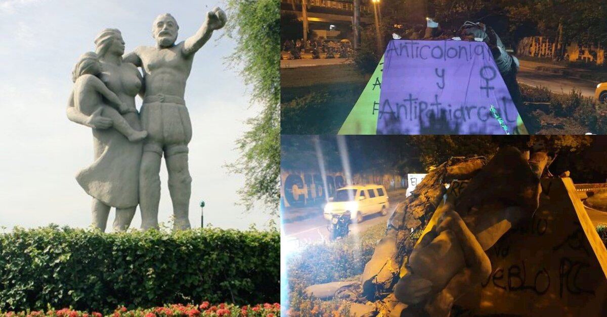 Video | Manifestantes derriban el monumento a la Raza y al Mestizaje en  Neiva - Infobae