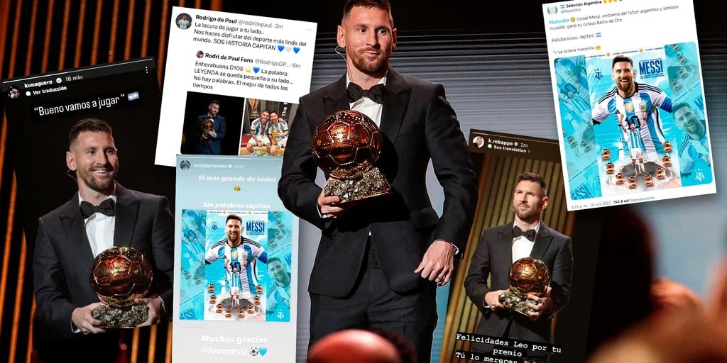 Las felicitaciones de Mbappé, el posteo del Kun Agüero y el sentido mensaje de Antonela Roccuzzo tras el octavo Balón de Oro de Lionel Messi