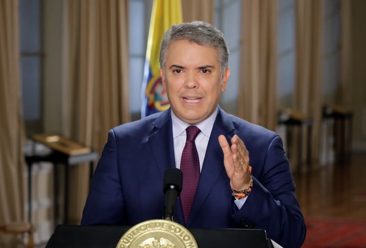 El presidente de Colombia Iván Duque Márquez durante una alocución en el Palacio de Narino (Presidencia Colombia vía Reuters)