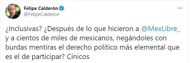 Felipe Calderón critico al TEPJF por no dejar registrar su propio partido político (Foto: Twitter / @FelipeCalderon)