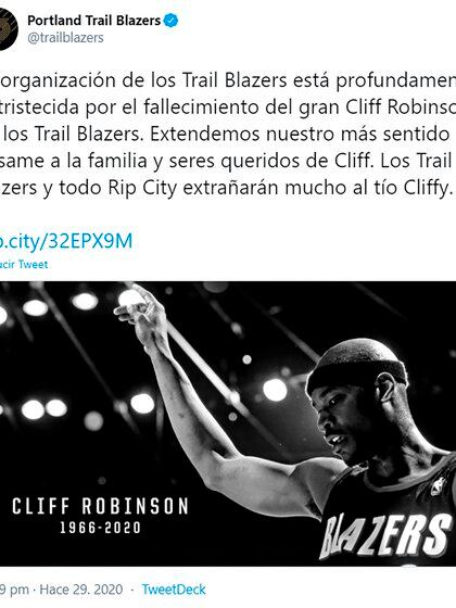 El sentido mensaje de los Trail Blazers por el fallecimiento de Cliff Robinson 