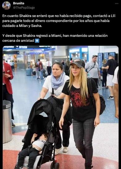 Version de que a la niñera Lili Melgar, no se le pagó a Shakira, tiene a las redes sociales revolucionadas en contra de Piqué - crédito @ThePopStage/X