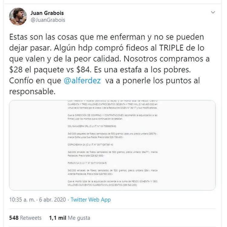 Juan Grabois - precios - fideos - cuarentena - coronavirus - alberto fernandez