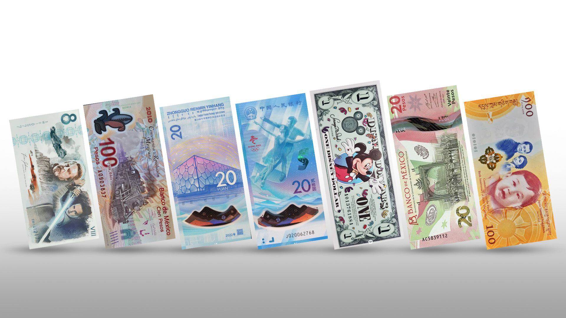 Billetes internacionales de un coleccionista. (Infobae)