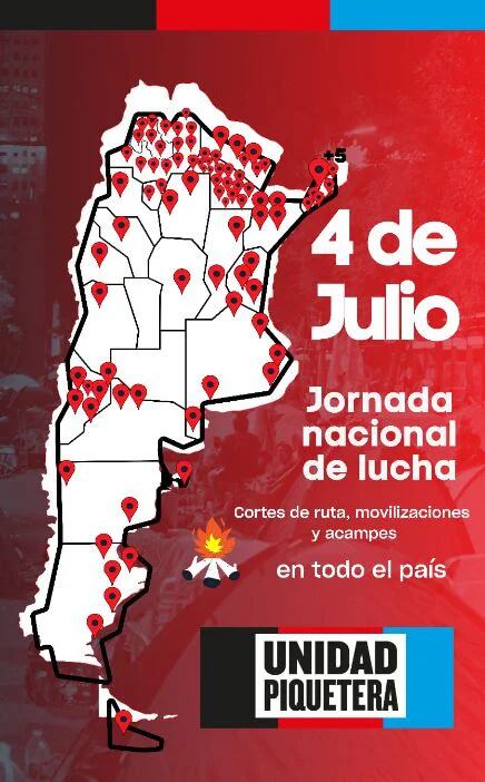 Unidad Piquetera planificó cortes y manifestaciones en todo el país durante el 4 de julio