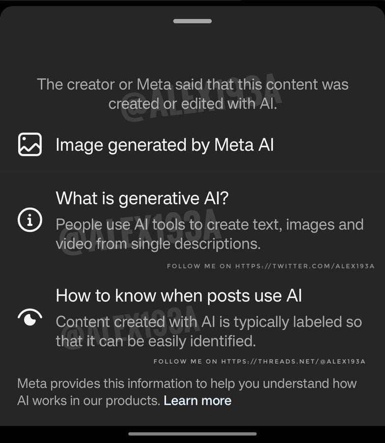 Instagram usará etiquetas para que los usuarios identifiquen fotografías o ilustraciones generadas con inteligencia artificial. ("X"/@alex193a)