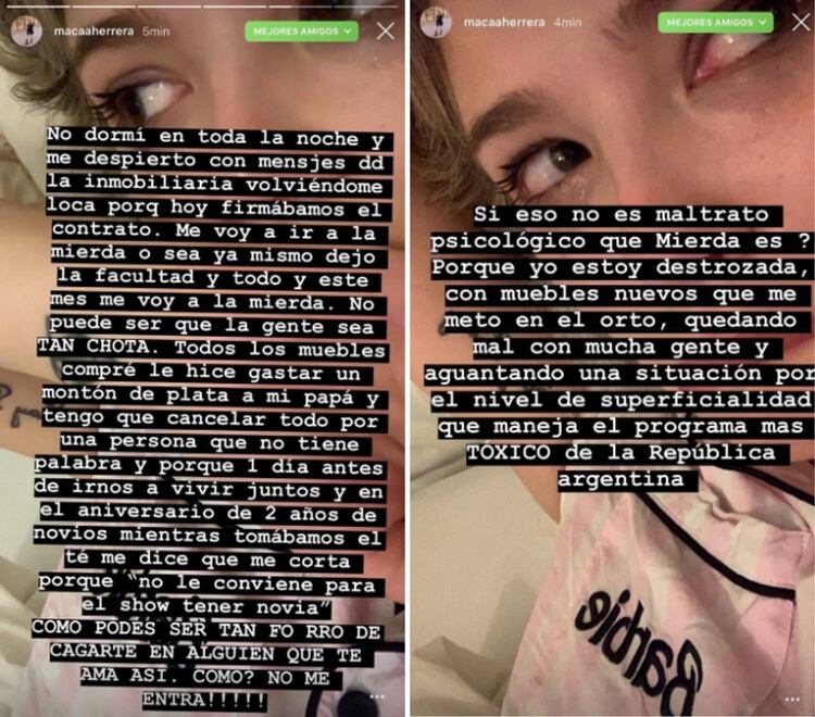 Los posteos que salieron de la cuenta de Macarena Herrera (Instagram)