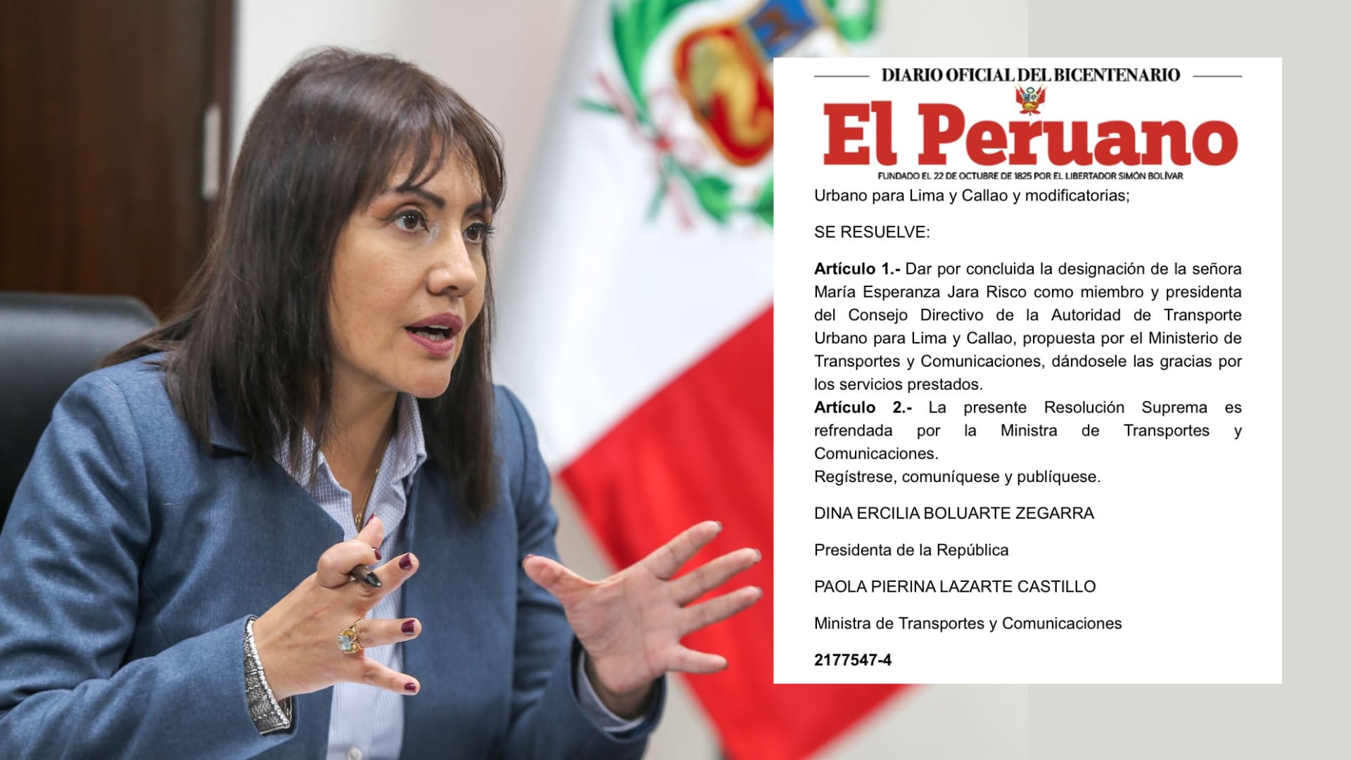 El MTC dio por concluida las funciones de María Jara como presidenta de la ATU | Composición Infobae