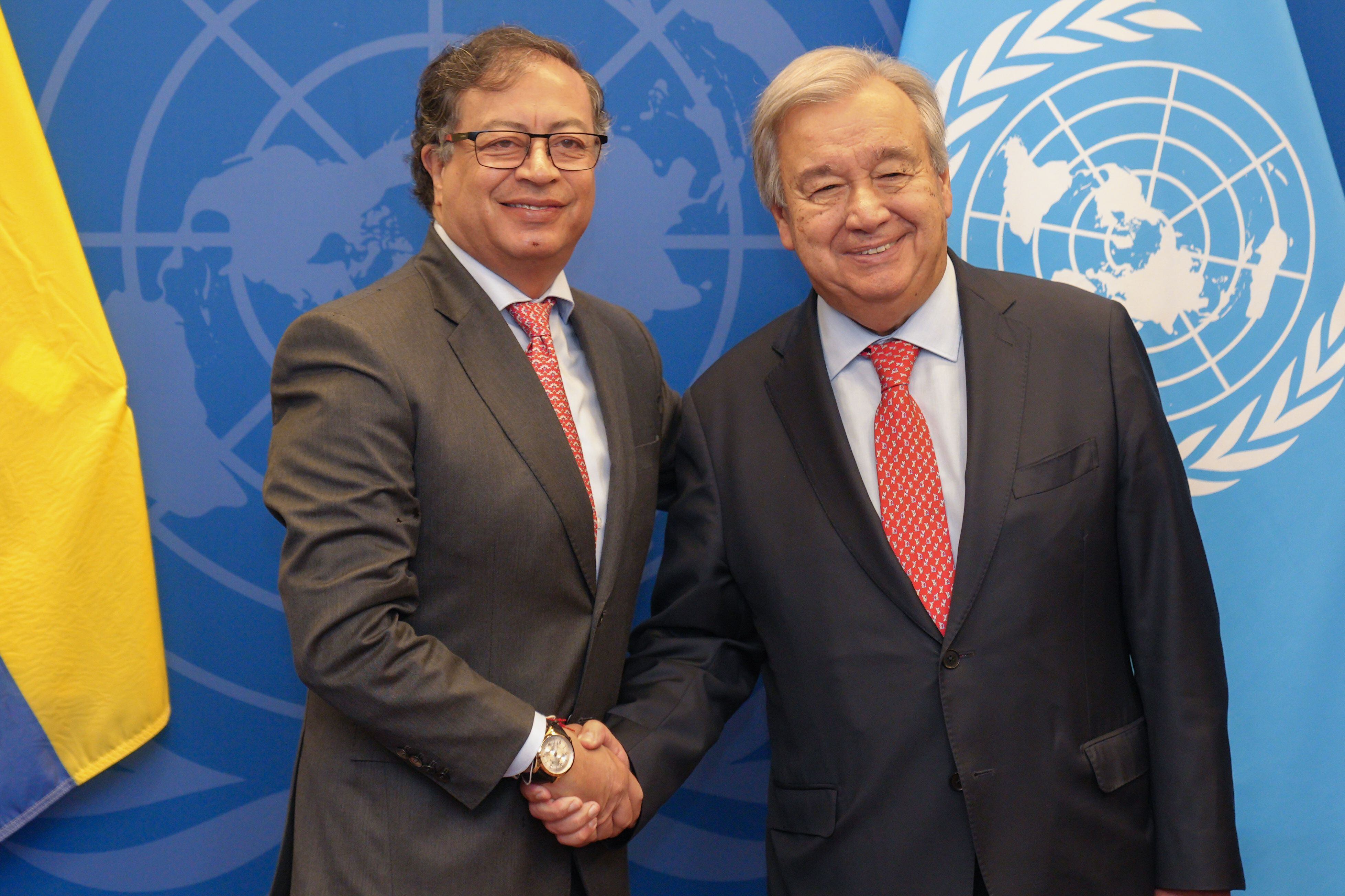 En el saludo, Guterres y Petro hablaron sobre otros temas de interés mutuo como la nueva política antidrogas y la crisis climática - crédito Presidencia/Juan Diego Cano