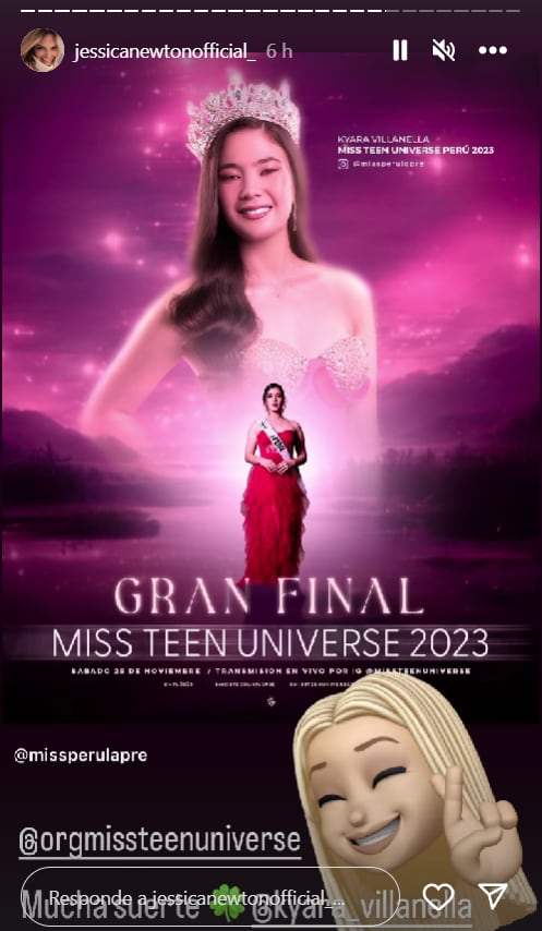 Jessica Newton le desea suerte a Kyara Villanella para la gran final de Miss Teen Universe 2023.