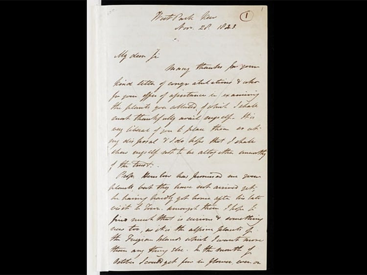 Una de las carta enviadas por Darwin a sus colaboradores en Londres