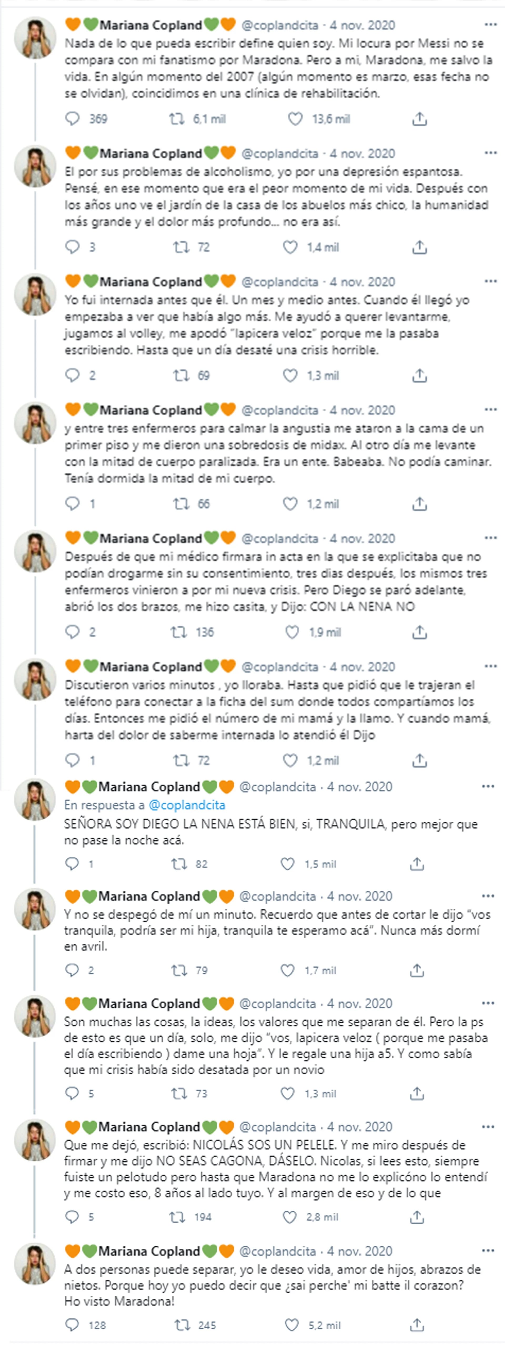 Mariana relató su historia con Maradona en noviembre pasado pero se viralizó en las últimas horas
