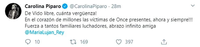 Carolina Píparo rechazó la excarcelación y saludó a María Luján Rey