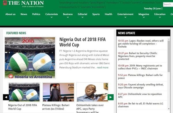 The Nation de Nigeria sí le dedica un espacio en su portada entre noticias de política y economía