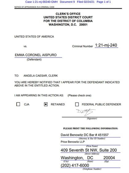 David Barry Benowitz es quien aparece pública y formalmente como defensor de la acusada ante la Corte del Distrito de Columbia (Foto: District Columbia)