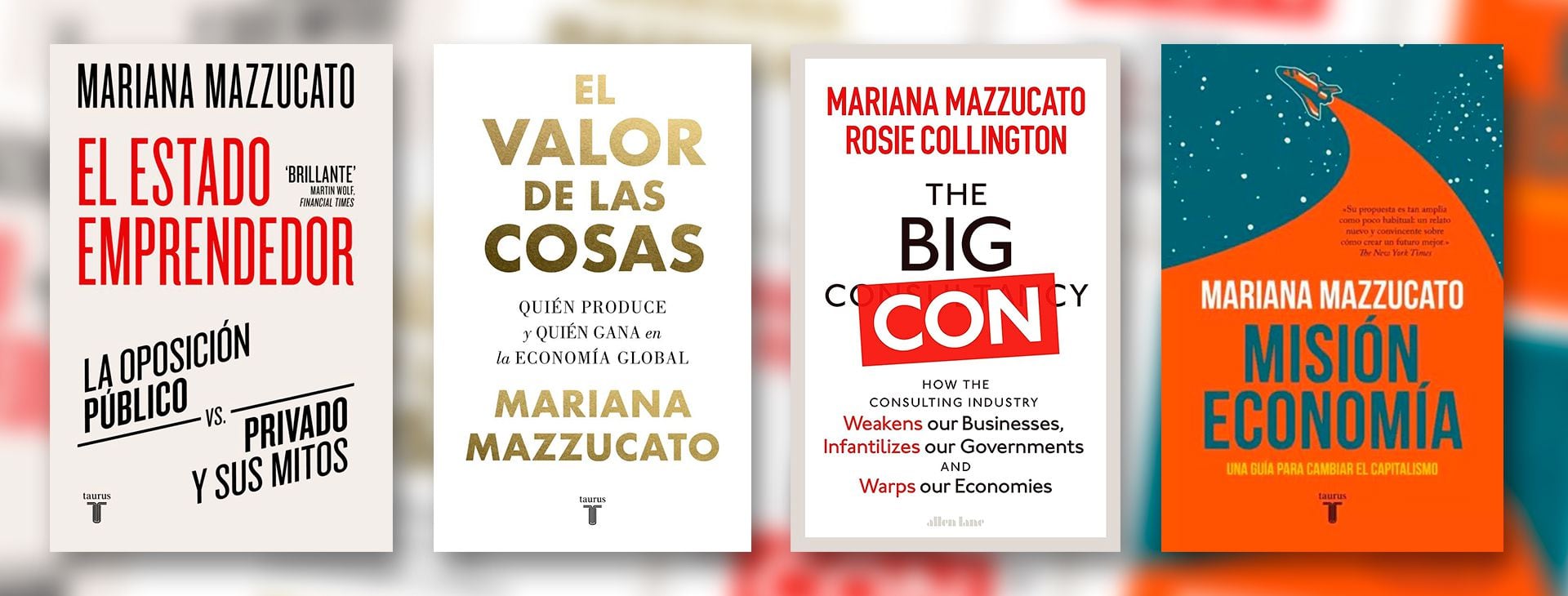 Algunos de los libros de Mazzucato, incluido el más reciente, aún no editado en la Argentina