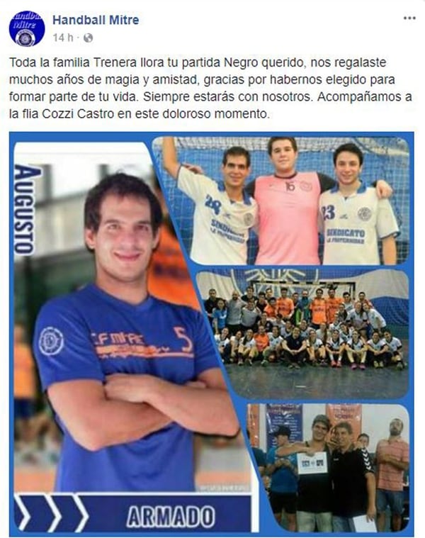 El comunicado del Club Mitre tras la muerte del jugador argentino de handball Augusto Cozzi