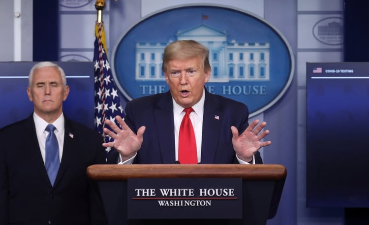 Donald Trump durante la conferencia de prensa del 17 de abril (REUTERS/Leah Millis)