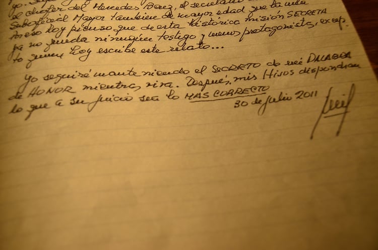El final de la extensa carta que escribió el teniente coronel Heil para dejar testimonio de aquella misión que mantuvo en secreto toda su vida