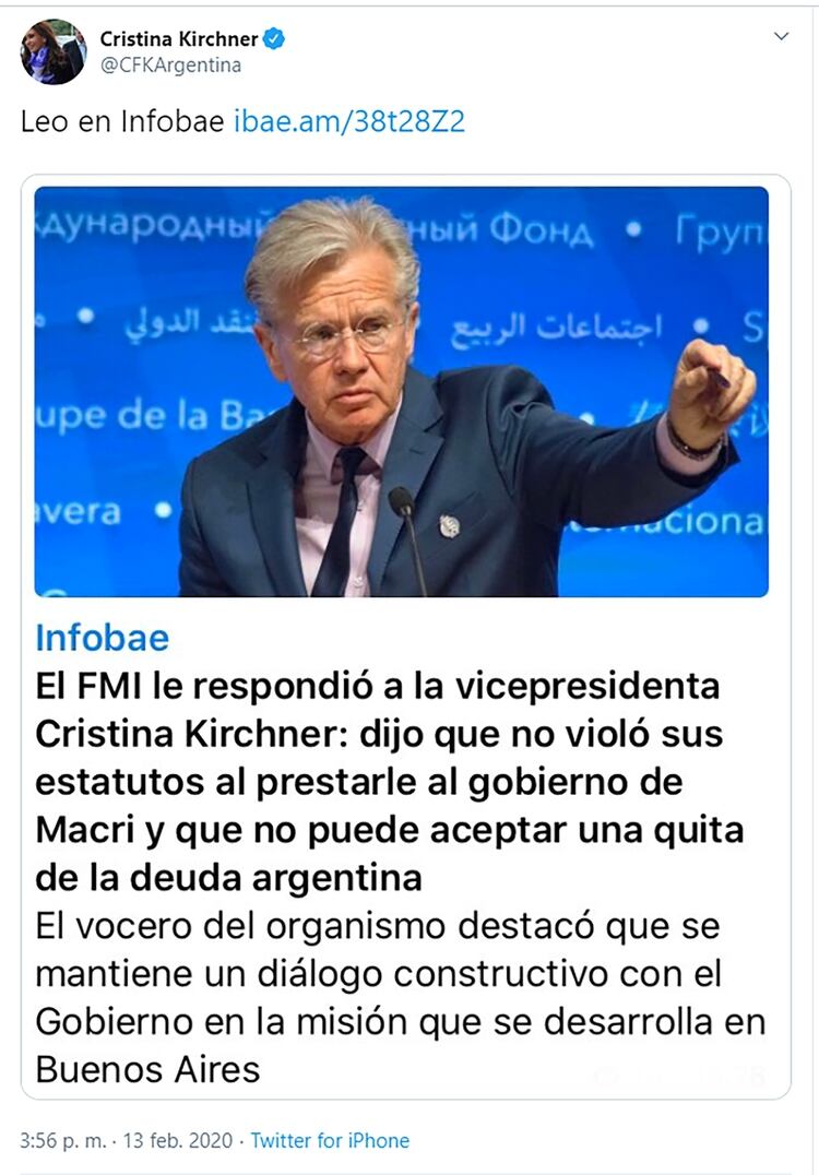 Uno de los tuits de la vicepresidenta 