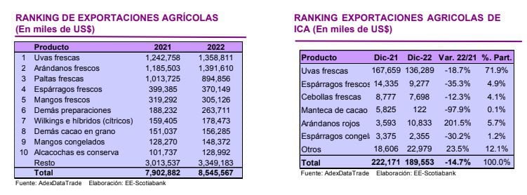 Ranking exportaciones agrícolas - Fuente Scotiabank