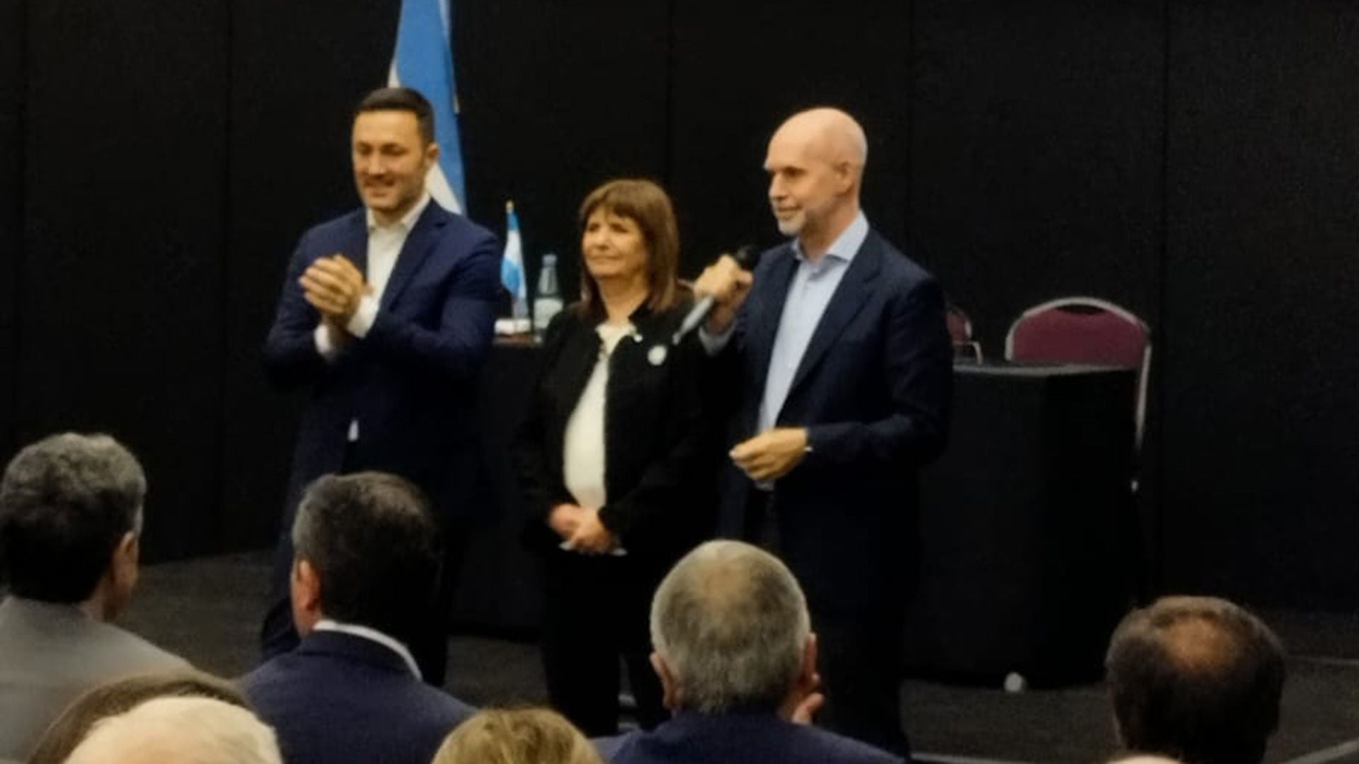 Patricia Bullrich, Horacio Rodríguez Larreta y Luis Petri en el evento que encabezó la candidata a Presidenta con gobernadores de JxC