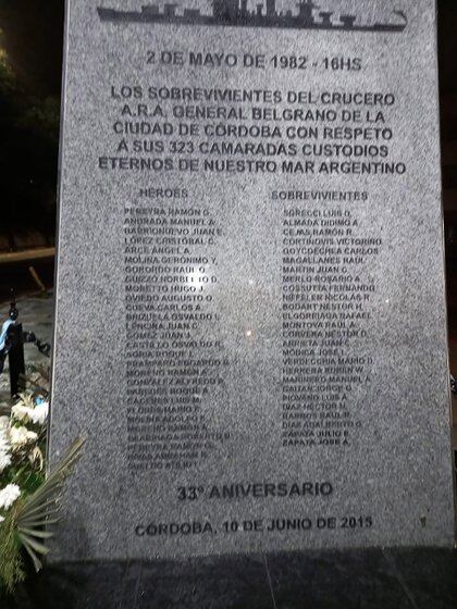 Detalle de los nombre de los soldados que perdieron la vida tras el hundimiento del ARA General Belgrano, en mano de los ingleses